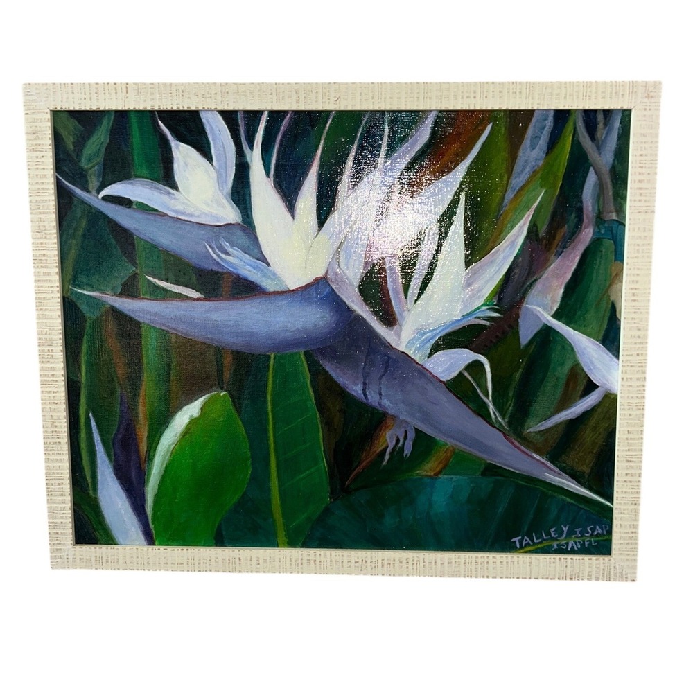 Art Painting Jeannine Talley Bird of Paradise Original Acrylic Framed 20x16